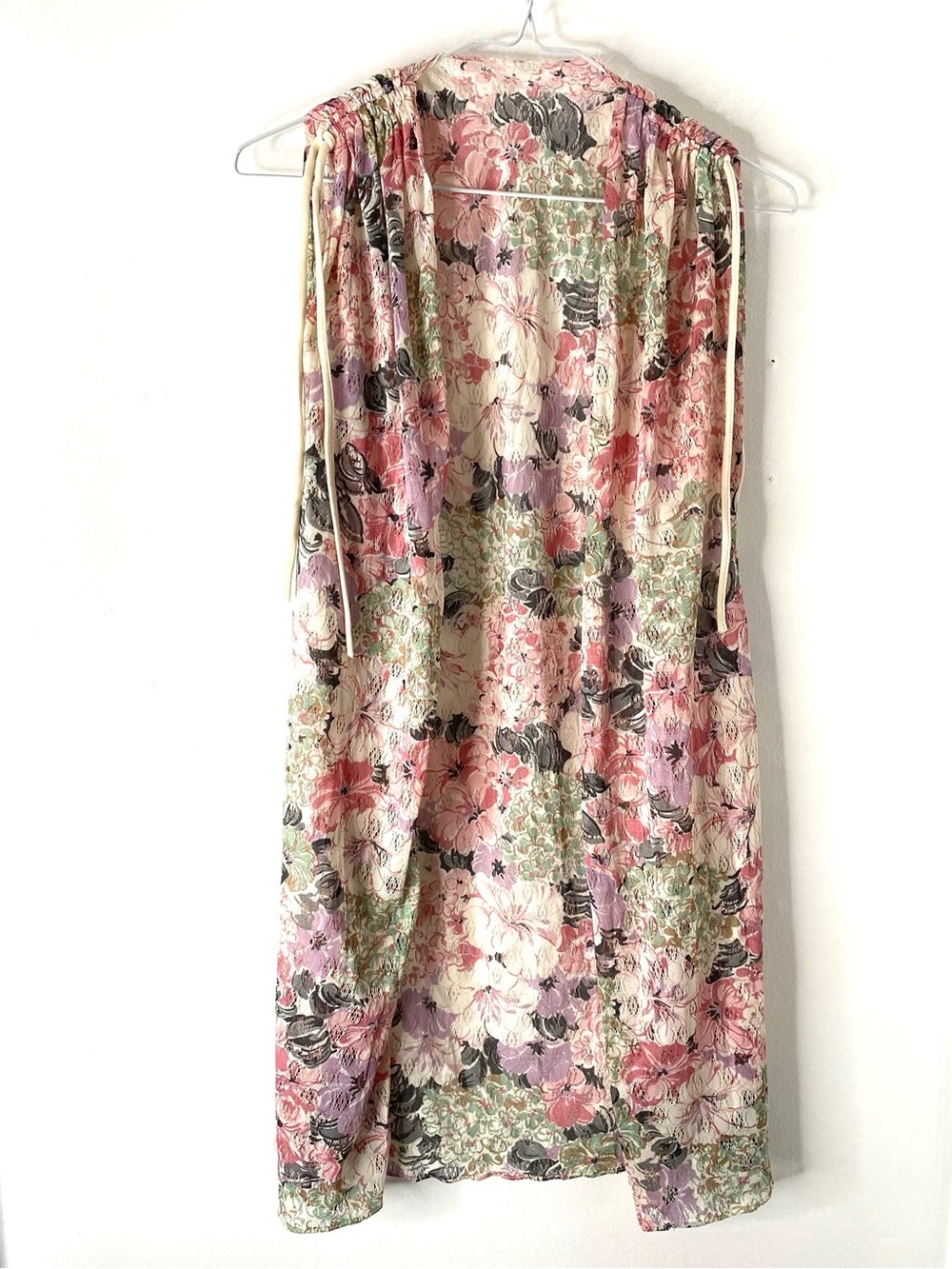 Vintage Vicky Vaughn Floral Lace Duster Cardigan Midi Sleeveless Sheer Boho